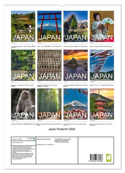 Produktbild: Japan PosterArt 2024 (hochwertiger Premium Wandkalender 2026 DIN A2 hoch), Kunstdruck in Hochglanz