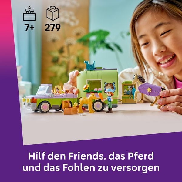 Produktbild: LEGO Friends 42695 Pferd und Fohlen mit Pferdeanh&auml;nger, Pferde Spielzeug