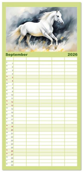 Produktbild: Familienplaner 2026 - Jahr des Pferdes - Der unbez&auml;hmbare Geist der Pferde mit 5 Spalten (Wandkalender, 21 x 45 cm) CALVENDO