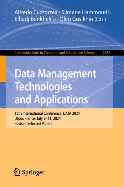 Produktbild: Data Management Technologies and Applications