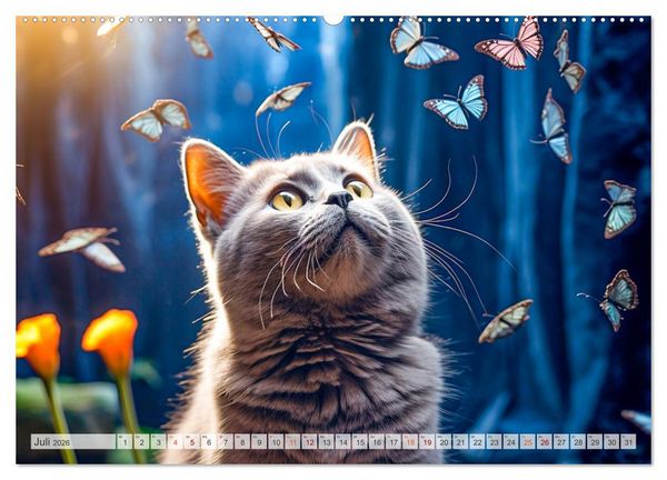 Produktbild: Die Katze und der Schmetterling (hochwertiger Premium Wandkalender 2026 DIN A2 quer), Kunstdruck in Hochglanz