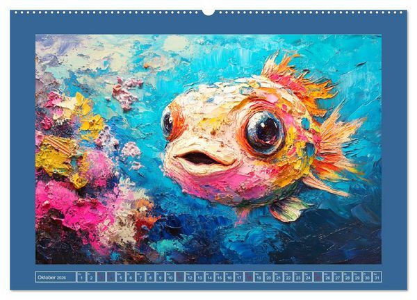 Produktbild: Bunte Fische im &Ouml;lgem&auml;lde-Stil. Zuhause in den Meerestiefen (hochwertiger Premium Wandkalender 2026 DIN A2 quer), Kunstdruck in Hochglanz