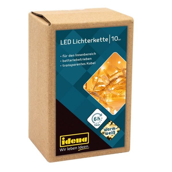Produktbild: Idena Lichterkette 10 LED warmwei&szlig; 6h Timer 1m