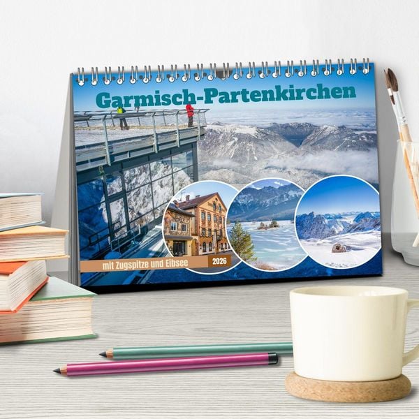 Produktbild: Garmisch-Partenkirchen mit Zugspitze und Eibsee (Tischkalender 2026 DIN A5 quer), CALVENDO Monatskalender