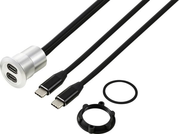 Produktbild: TRU COMPONENTS USB-C&reg; (3.1) 2x Buchse/Stecker 1m Kabel silber TC-13376316 Inhalt: 1St.