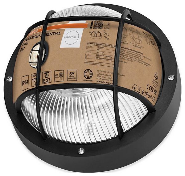 Produktbild: OSRAM HOMELIGHTING Bulkhead Essential Round E27 Black 4058075845626 Deckenleuchte, Wandleuchte Schwarz