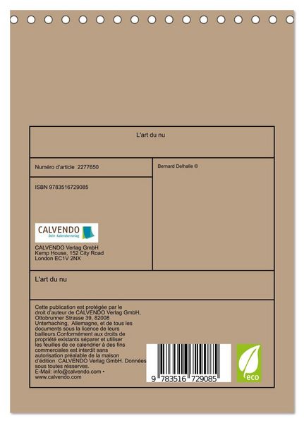 Produktbild: L'art du nu (Calendrier de bureau 2026 DIN A5 horizontal), CALVENDO calendrier mensuel