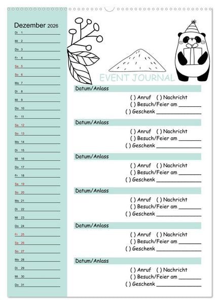 Produktbild: Geburtstagsplaner Doodle Tiere - F&uuml;r Termine, Geschenke, Eventdetails & mehr (Wandkalender 2026 DIN A2 hoch), CALVENDO Monatskalender