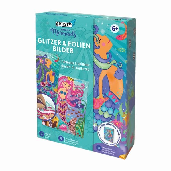 Produktbild: ARTISTA 9301901 - Bastelset Glitzer & Folien Bilder Meerjungfrau, DIY-Kit für Kinder, Kreativset in praktischer Aufbewahrungsbox