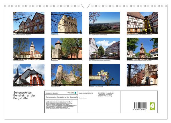 Produktbild: Sehenswertes Bensheim an der Bergstra&szlig;e (Wandkalender 2026 DIN A3 quer), CALVENDO Monatskalender
