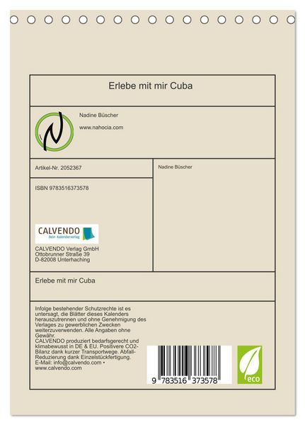 Produktbild: Erlebe mit mir Cuba (Tischkalender 2026 DIN A5 hoch), CALVENDO Monatskalender