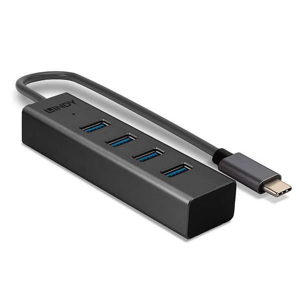 Produktbild: LINDY 43325 USB-Hub 4 Port USB-A USB 3.2 Gen1 5 GBit/s mit USB-C&reg; Stecker Grau 43325