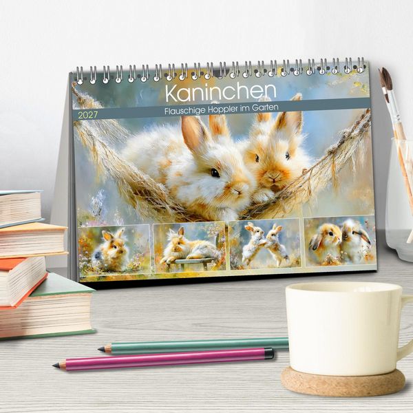 Produktbild: Kaninchen. Flauschige Hoppler im Garten (Tischkalender 2027 DIN A5 quer), CALVENDO Monatskalender