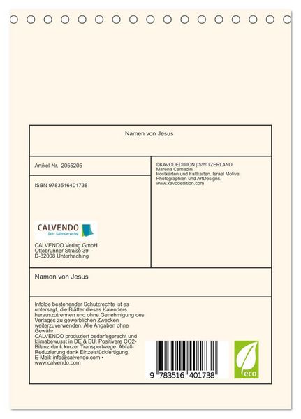 Produktbild: Namen von Jesus (Tischkalender 2026 DIN A5 hoch), CALVENDO Monatskalender