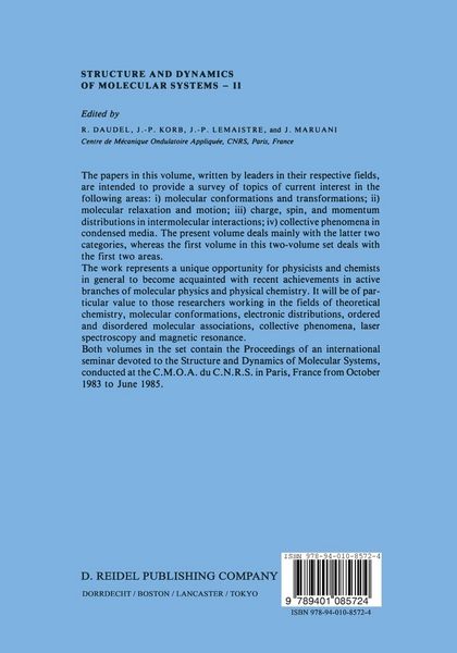 Produktbild: Structure and Dynamics of Molecular Systems