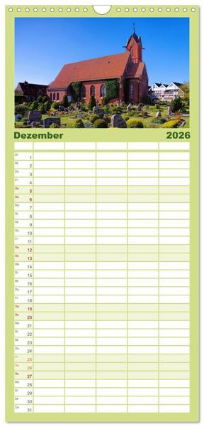 Produktbild: Familienplaner 2026 - Langeoog - Sch&ouml;nste Insel Ostfrieslands mit 5 Spalten (Wandkalender, 21 x 45 cm) CALVENDO