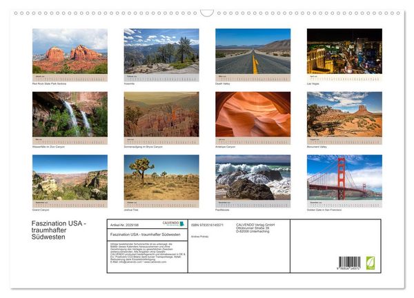 Produktbild: Faszination USA - traumhafter S&uuml;dwesten (Wandkalender 2026 DIN A2 quer), CALVENDO Monatskalender