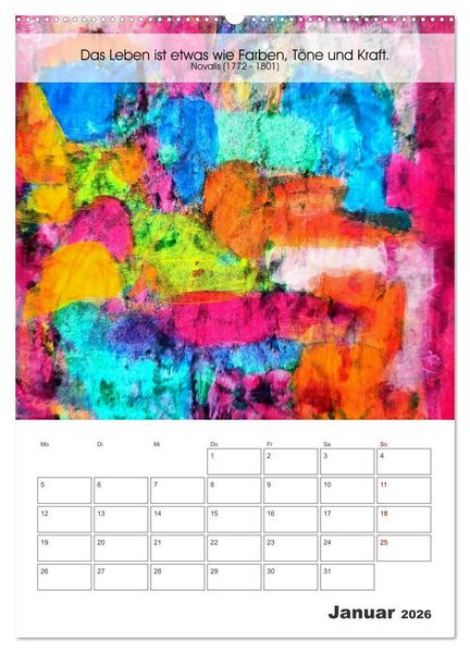 Produktbild: Farbenleuchten - Abstrakte Gouachemalerei mit Zitaten &uuml;ber die Farben (Wandkalender 2026 DIN A2 hoch), CALVENDO Monatskalender