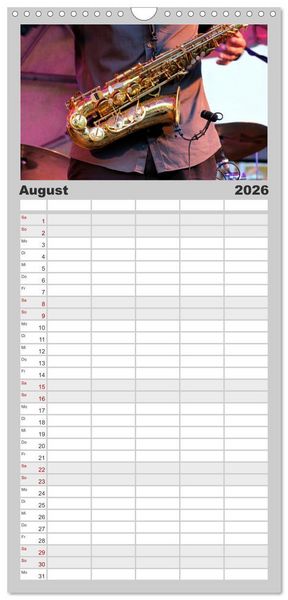 Produktbild: Familienplaner 2026 - SAXOPHON - on stage mit 5 Spalten (Wandkalender, 21 x 45 cm) CALVENDO