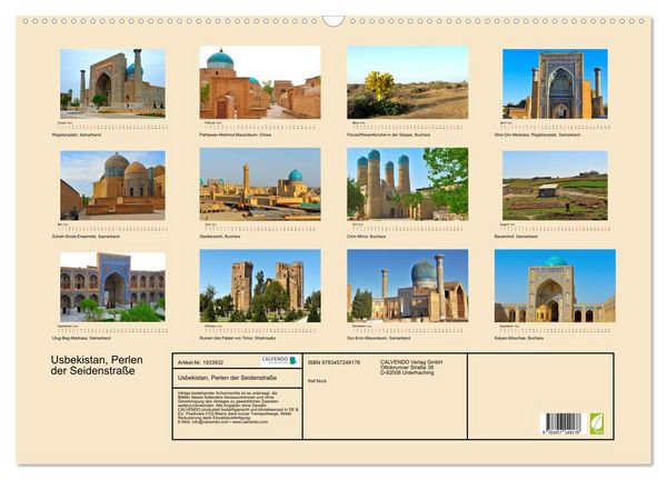 Produktbild: Usbekistan, Perlen der Seidenstra&szlig;e (Wandkalender 2026 DIN A2 quer), CALVENDO Monatskalender
