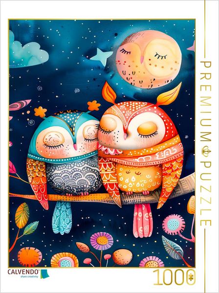 CALVENDO Puzzle Nachteulen - Zwei Eulen | 1000 Teile Lege-Größe 64x48cm Foto-Puzzle für glückliche Stunden