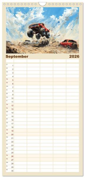 Produktbild: Familienplaner 2026 - Wilde Monstertrucks mit 5 Spalten (Wandkalender, 21 x 45 cm) CALVENDO