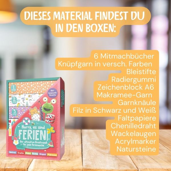 Produktbild: Die Ferien-Bastelbox: Hurra, es sind Ferien! Der ultimative Kreativspa&szlig; f&uuml;r jede Ferienwoche