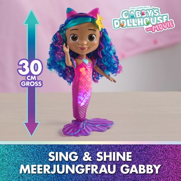 Produktbild: Gabby&rsquo;s Dollhouse: Der Film &ndash; Sing & Shine Meerjungfrau Gabby, 30cm gro&szlig;e Wasserspielpuppe mit Licht- & Soundeffekten, spricht Deutsch