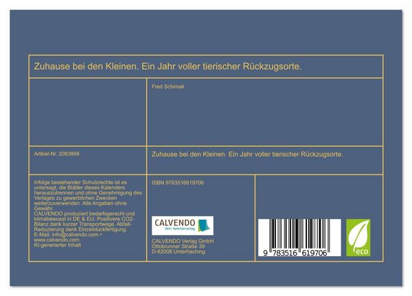 Produktbild: Zuhause bei den Kleinen. Ein Jahr voller tierischer R&uuml;ckzugsorte. (Tischkalender 2026 DIN A5 quer), CALVENDO Monatskalender