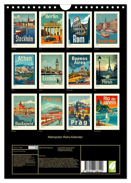 Produktbild: Metropolen Retro-Kalender (Wandkalender 2026 DIN A4 hoch), CALVENDO Monatskalender