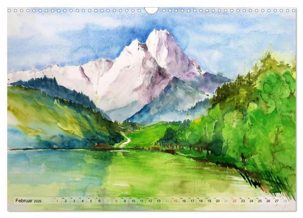 Produktbild: Malerisches Garmisch Partenkirchen - Aquarelle und Fotografien (Wandkalender 2026 DIN A3 quer), CALVENDO Monatskalender