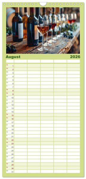 Produktbild: Familienplaner 2026 - Wein begeistert mit 5 Spalten (Wandkalender, 21 x 45 cm) CALVENDO