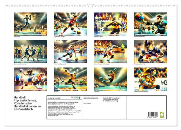 Produktbild: Handball Impressionismus, K&uuml;nstlerische Handballaktionen im KI-Pinselstrich (Wandkalender 2026 DIN A2 quer), CALVENDO Monatskalender