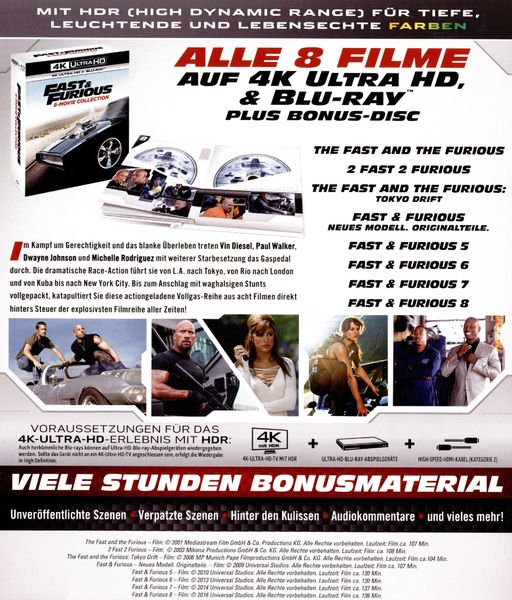 Fast & Furious - 8-Movie Collection  (8 4K Ultra HDs) (+ 8 Blu-rays 2D) (+ Bonus-Blu-ray)