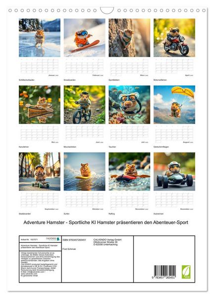 Produktbild: Adventure Hamster - Sportliche KI Hamster pr&auml;sentieren den Abenteuer-Sport (Wandkalender 2026 DIN A3 hoch), CALVENDO Monatskalender