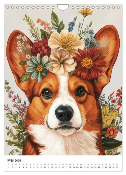 Produktbild: Corgis im Blumenrausch (Wandkalender 2026 DIN A4 hoch), CALVENDO Monatskalender