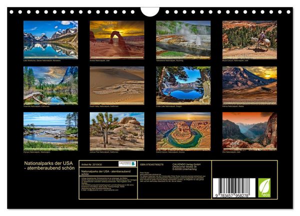 Produktbild: Nationalparks der USA - atemberaubend sch&ouml;n (Wandkalender 2026 DIN A4 quer), CALVENDO Monatskalender