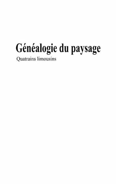 Produktbild: Genealogie du paysage - quatrains limous