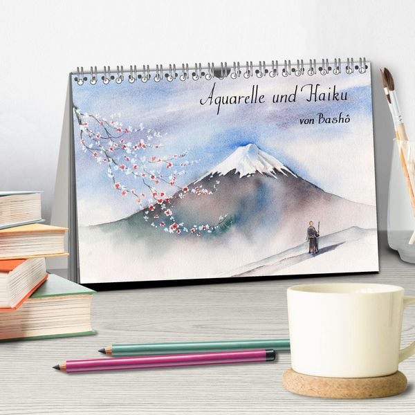 Produktbild: Aquarelle und Haiku von Basho (Tischkalender 2026 DIN A5 quer), CALVENDO Monatskalender