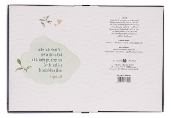 Produktbild: Butzon & Bercker Geschenkset zur Taufe 15 x 22 x 2 cm &ndash; Holzkreuz aus Buchenholz wei&szlig; lackiert mit Taufspruch, gebundenes Buch 11 x 11 cm, Lieferung in Geschenkverpackung