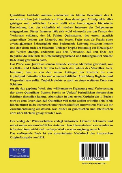 Produktbild: Das Bildungs- und Erziehungsideal Quintilians nach der Institutio oratoria