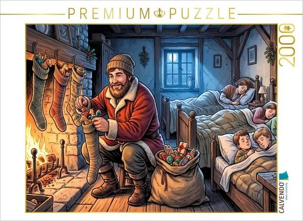 CALVENDO Puzzle Claus entdeckt die ersten Weihnachtssocken | 2000 Teile Lege-Größe 90 × 67 cm Foto-Puzzle für glückliche Stunden