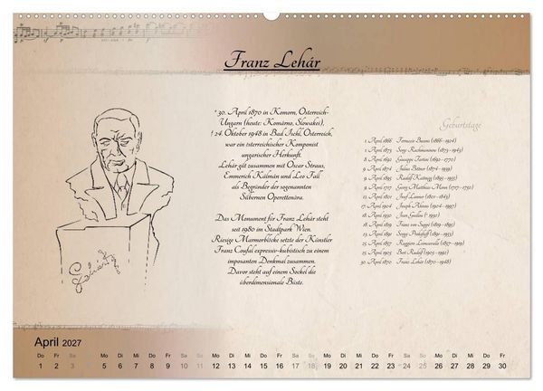 Produktbild: Von Mozart bis Beethoven (hochwertiger Premium Wandkalender 2027 DIN A2 quer), Kunstdruck in Hochglanz