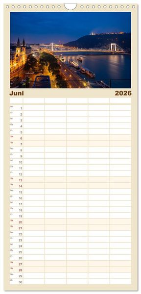 Produktbild: Familienplaner 2026 - KAISERLICHES BUDAPEST mit 5 Spalten (Wandkalender, 21 x 45 cm) CALVENDO