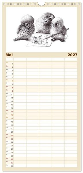 Produktbild: Familienplaner 2027 - owls & friends 2027 mit 5 Spalten (Wandkalender, 21 x 45 cm) CALVENDO