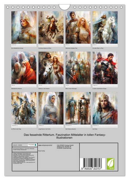 Produktbild: Das fesselnde Rittertum. Faszination Mittelalter in tollen Fantasy-Illustrationen (Wandkalender 2026 DIN A4 hoch), CALVENDO Monatskalender
