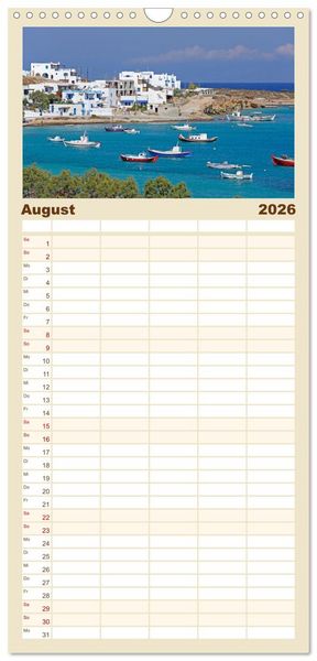 Produktbild: Familienplaner 2026 - Die Kykladen - Inseln im &Auml;g&auml;ischen Meer mit 5 Spalten (Wandkalender, 21 x 45 cm) CALVENDO