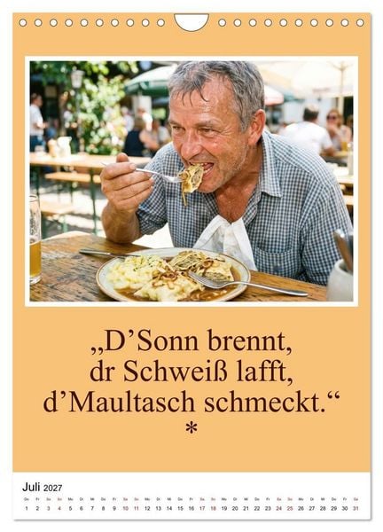 Produktbild: Schw&auml;bische Mundart - A Brezl ohne Salz isch wie a Dag ohne Bruddla (Wandkalender 2027 DIN A4 hoch), CALVENDO Monatskalender