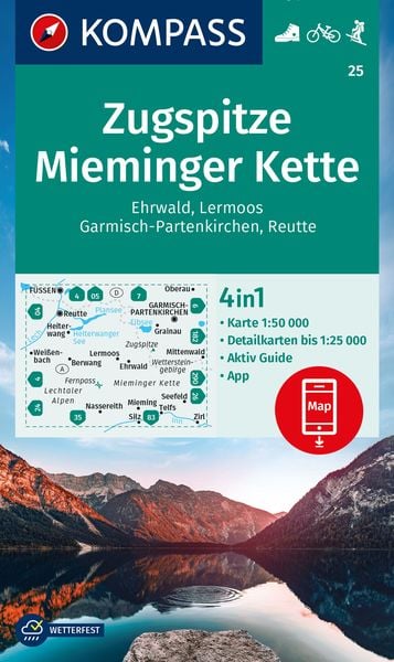 KOMPASS Wanderkarte 25 Zugspitze, Mieminger Kette, Ehrwald, Lermoos, Garmisch-Partenkirchen, Reutte 1:50.000