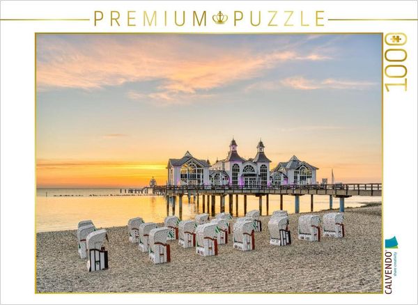 CALVENDO Puzzle Seebrücke in Sellin auf Rügen bei Sonnenaufgang | 1000 Teile Lege-Größe 64x48cm Foto-Puzzle für glückliche Stunden